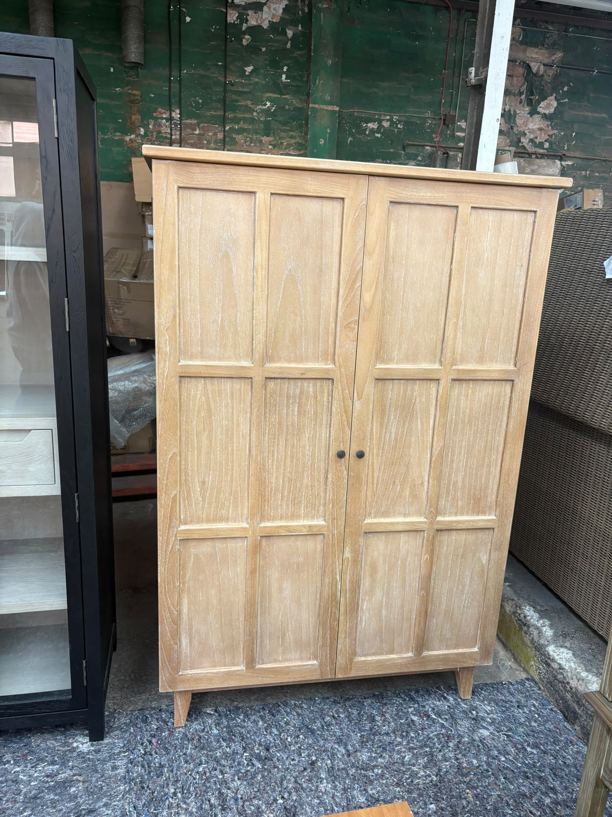 Whitewashed Oak 2-Door Wardrobe/Armoire, Panelled Design