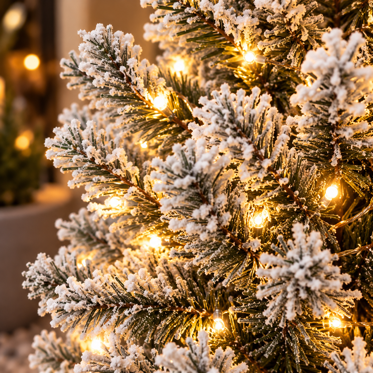 Pre-Lit Snow-Flocked Artificial Christmas Tree with Ground Stake