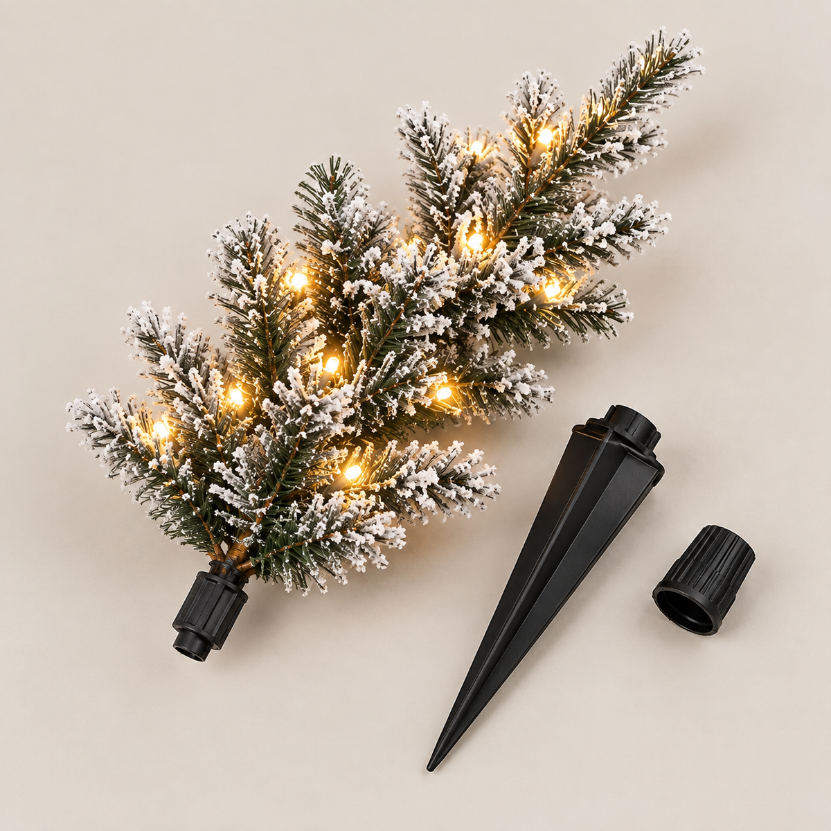 Pre-Lit Snow-Flocked Artificial Christmas Tree with Ground Stake