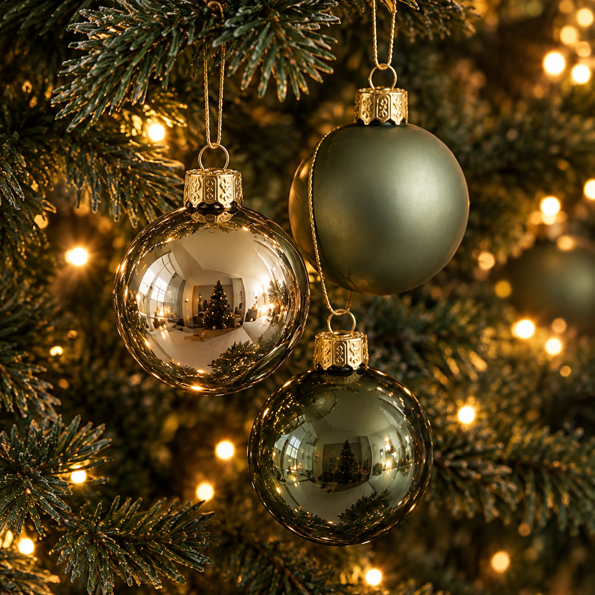 Glass Christmas Bauble Set – Sage Green & Gold, Mixed Finish