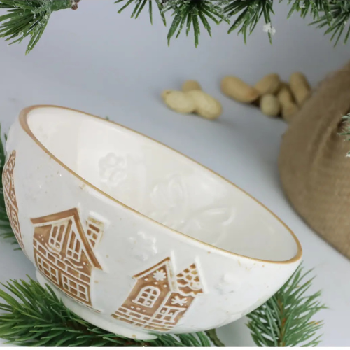 Festive gingerbread house bowl