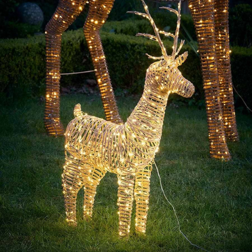 Soft Gold Faux Wicker Lit Reindeer - Small