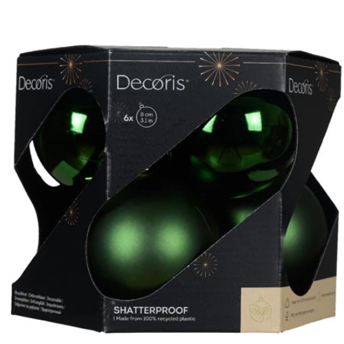 Bauble Shatterproof Christmas Tree Decoration Dia8cm Pine Green