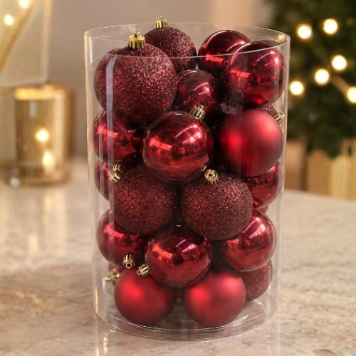 32 Piece Christmas Bauble Set – Mixed Finish Shatterproof Baubles