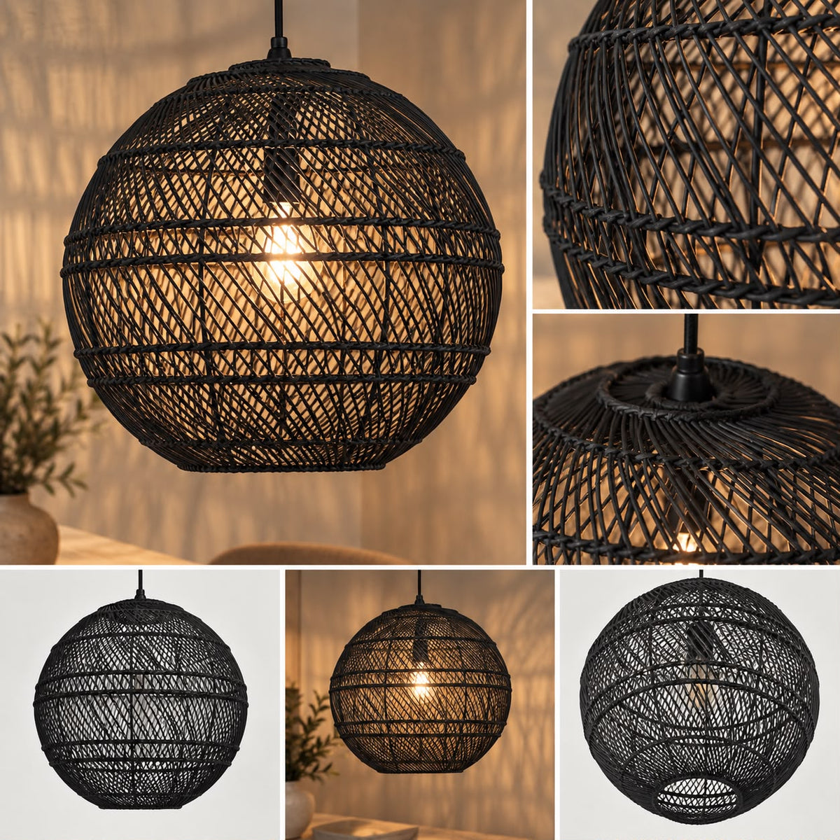 Rattan Black Woven Pendant Light Shade