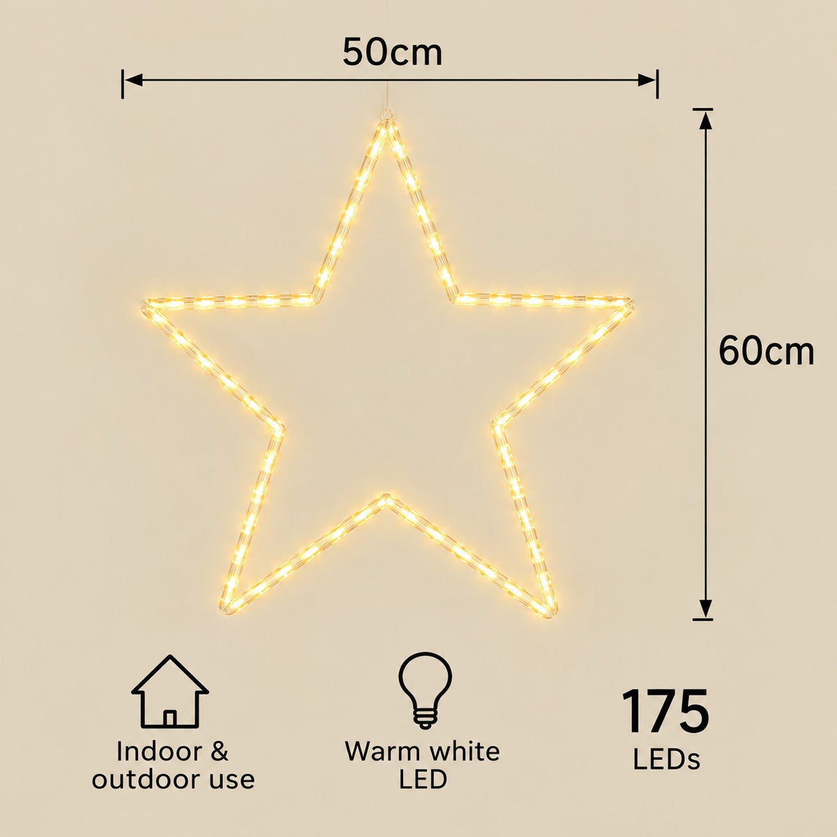 Star Hanging LED Light – Metal Frame, Warm White (80cm)