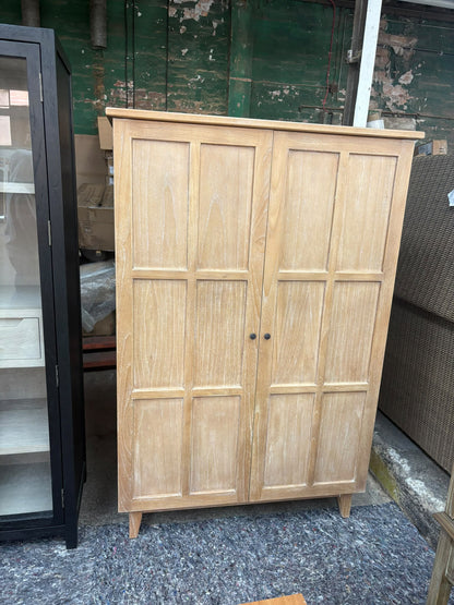 Whitewashed Oak 2-Door Wardrobe/Armoire, Panelled Design