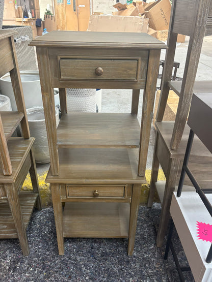 Weathered Wood Side Table with Drawer and Open Shelves