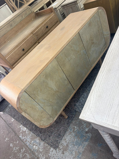Curved Oak Sideboard with Stone-Effect Doors