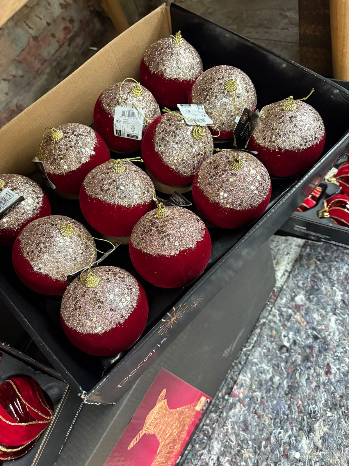 Red Velvet Bauble with Gold Sequin Glitter Top