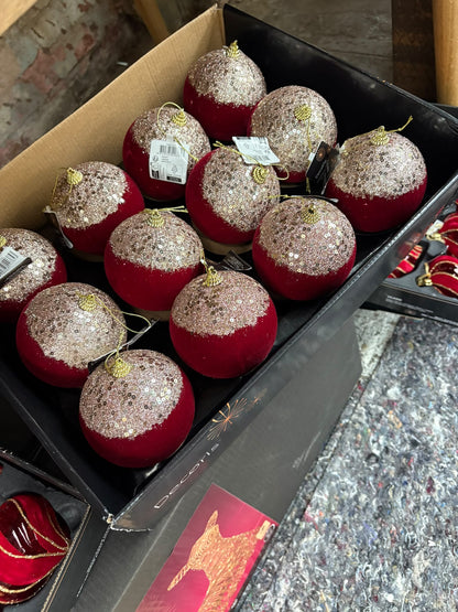Red Velvet Bauble with Gold Sequin Glitter Top